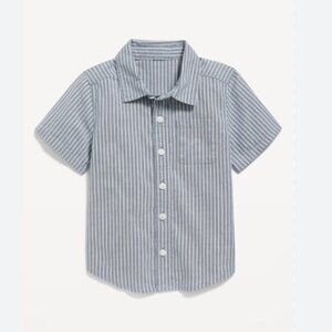 Greyish Blue and White Striped Short-Sleeve Oxford Shirt for Toddler Boys 5T